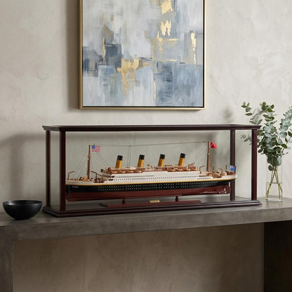 15" Black And Red Solid Wood Hand Painted Boat Model Boat