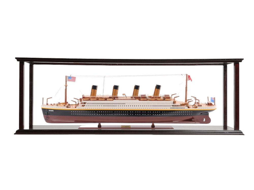 15" Black And Red Solid Wood Hand Painted Boat Model Boat