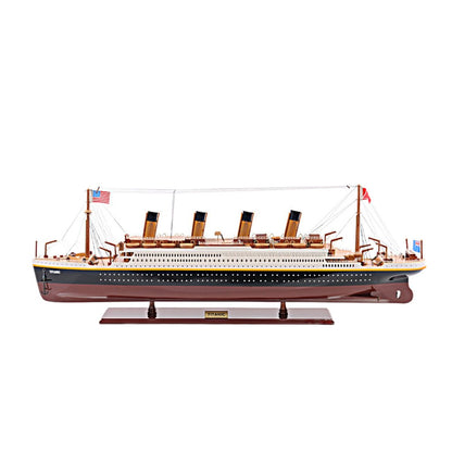 11" Black And Red Solid Wood Hand Painted Boat Model Boat