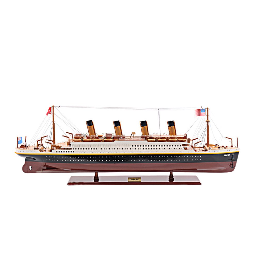 11" Black And Red Solid Wood Hand Painted Boat Model Boat
