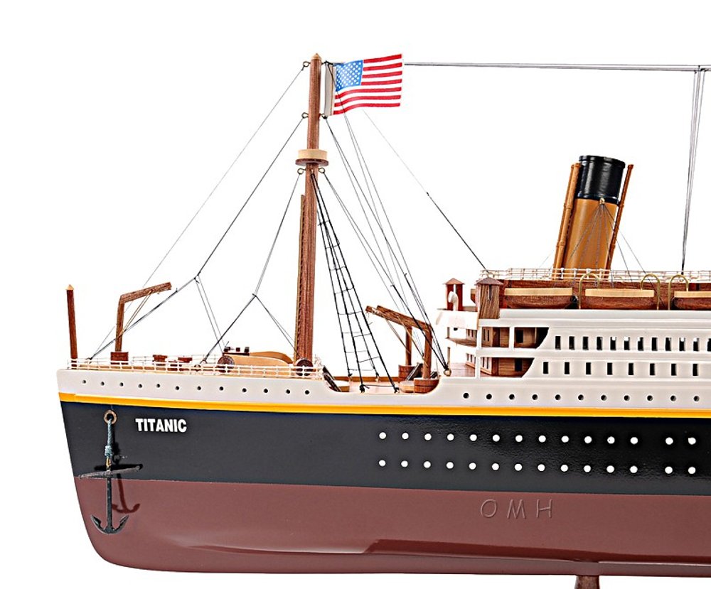 11" Black And Red Solid Wood Hand Painted Boat Model Boat