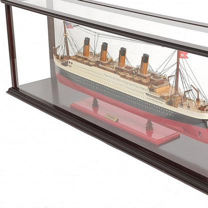 16" Black And Red Solid Wood Hand Painted Boat Model Boat