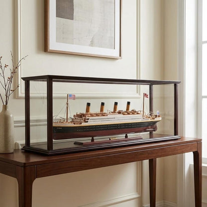 16" Black And Red Solid Wood Hand Painted Boat Model Boat