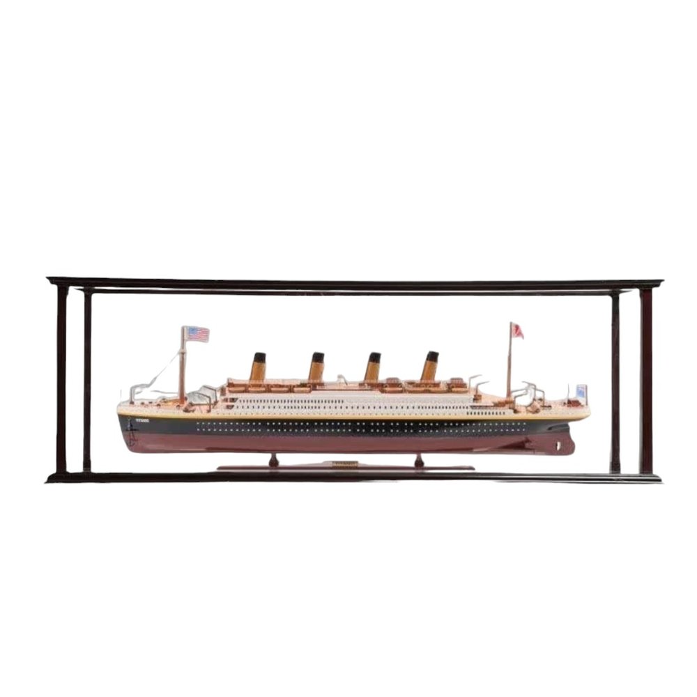16" Black And Red Solid Wood Hand Painted Boat Model Boat