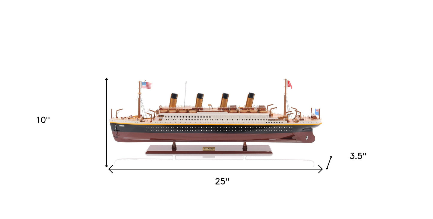 10" Black and Red Solid Wood Hand Painted 1912 RMS Titanic Small Model Boat