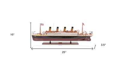 10" Black and Red Solid Wood Hand Painted 1912 RMS Titanic Small Model Boat