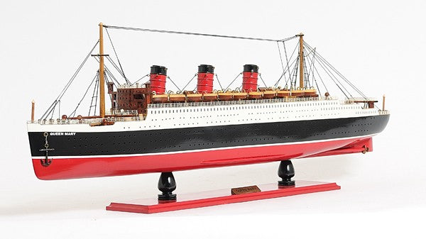 5" Black and Red Solid Wood Hand Painted RMS Queen Mary Model Boat