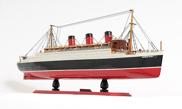 5" Black and Red Solid Wood Hand Painted RMS Queen Mary Model Boat