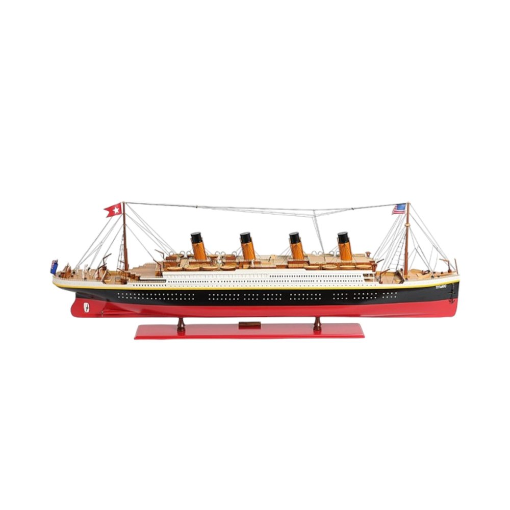 19" Black And Red Solid Wood 1912 RMS Titanic Hand Painted Model Boat