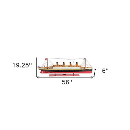 19" Black And Red Solid Wood 1912 RMS Titanic Hand Painted Model Boat