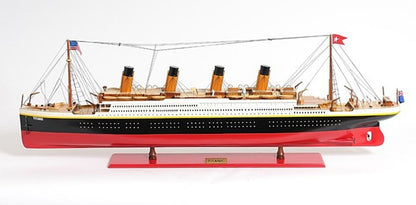 19" Black And Red Solid Wood Hand Painted Model Boat