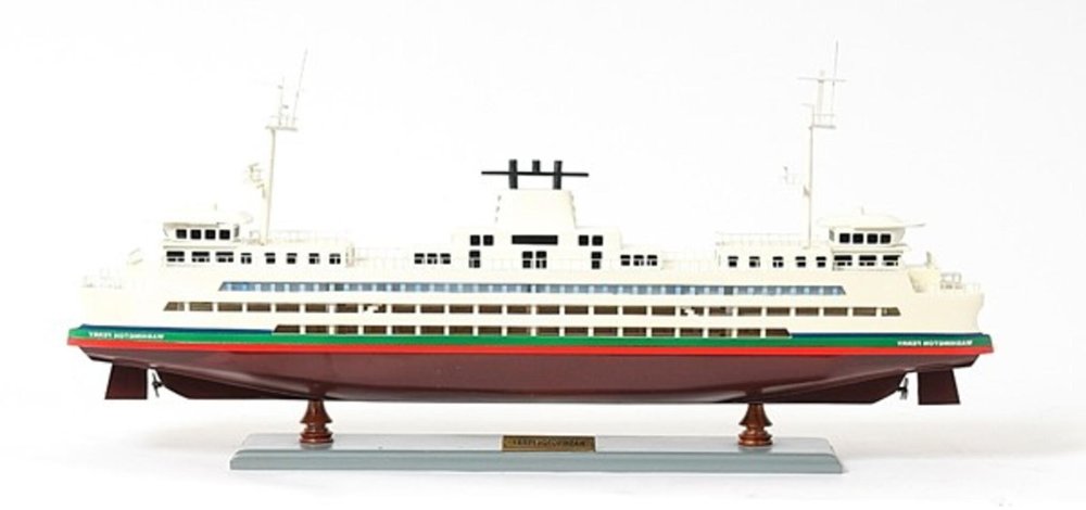 11" Brown and White Washington Ferry Boat Hand Painted Decorative Boat
