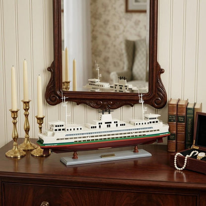 11" Brown and White Washington Ferry Boat Hand Painted Decorative Boat