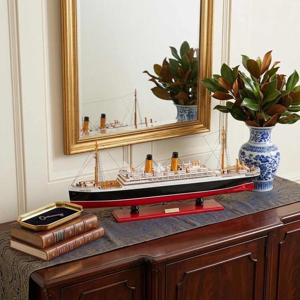 13" Black and Red Solid Wood Hand Painted RMS Empress of Ireland Model Boat