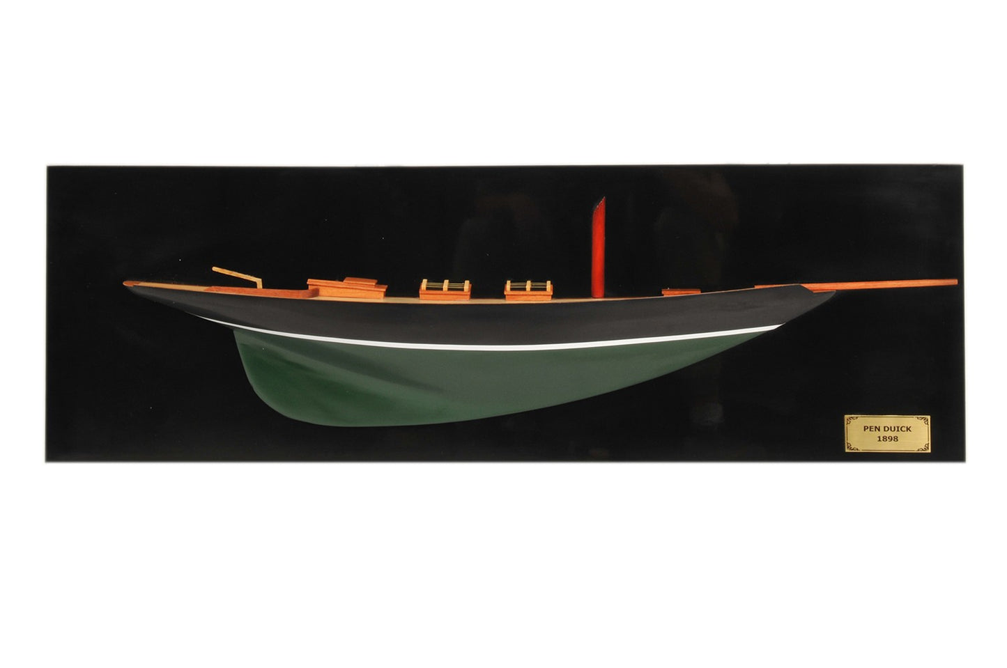 12" Black and Green Solid Wood Hand Painted c1898 Pen Duick Half-Hull Model Boat