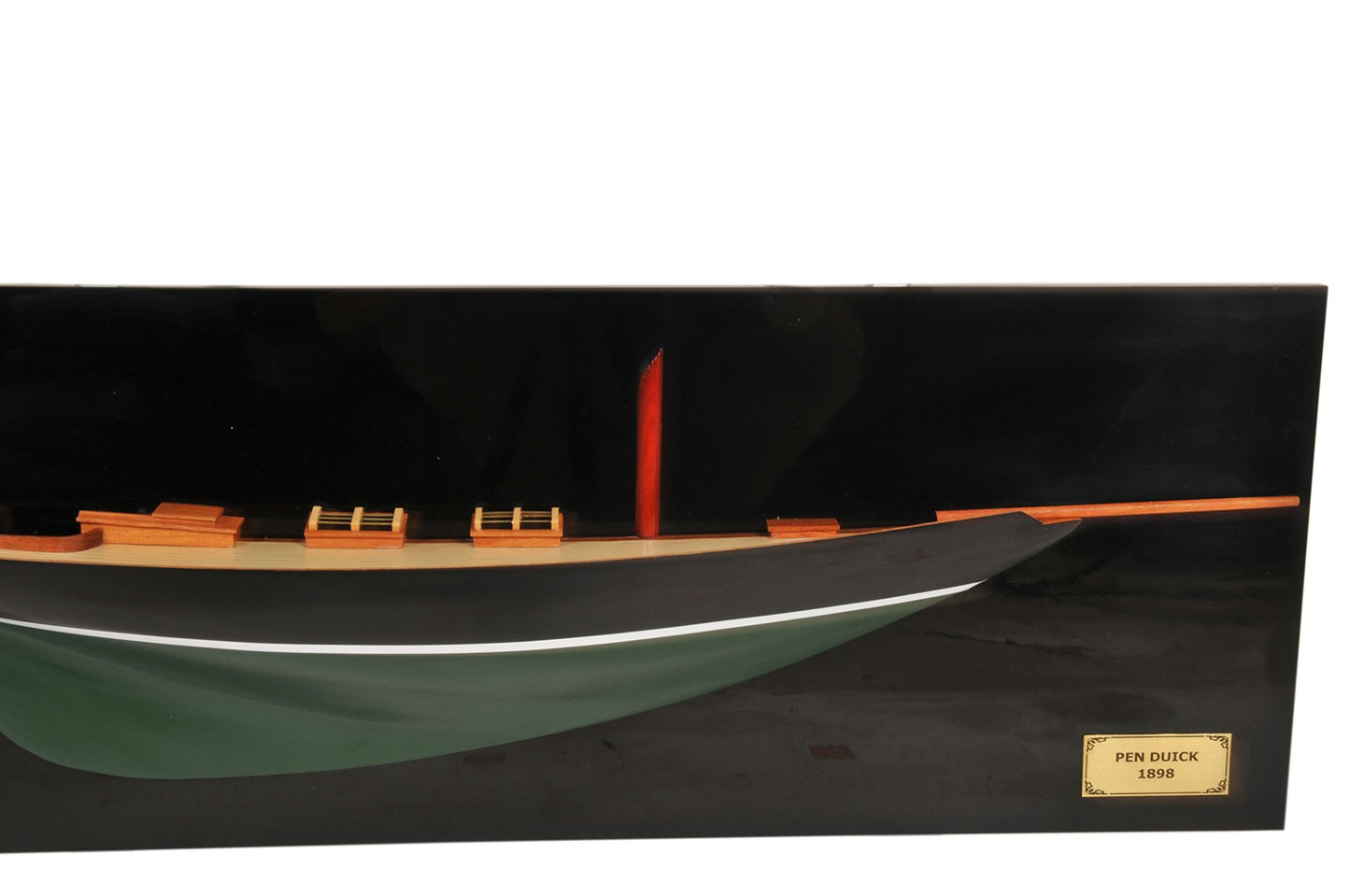 12" Black and Green Solid Wood Hand Painted c1898 Pen Duick Half-Hull Model Boat