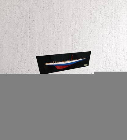 12" Blue and Red Solid Wood Hand Painted Rainbow Half-Hull Model Boat