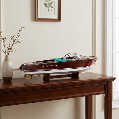 12" Wood Brown Riva Aquarama Half Hull Hand Painted Decorative Boat