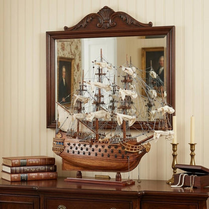 18" Wood Brown Solid Wood Hand Painted San Felipe 1690 Small Model Boat