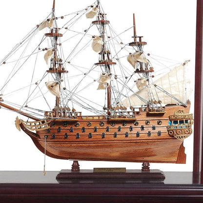 50" Brown Solid Wood Hand Painted Model Boat