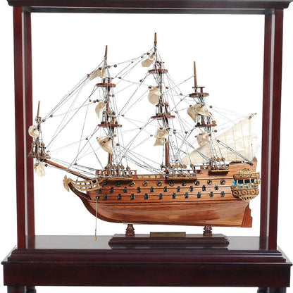 50" Brown Solid Wood Hand Painted Model Boat