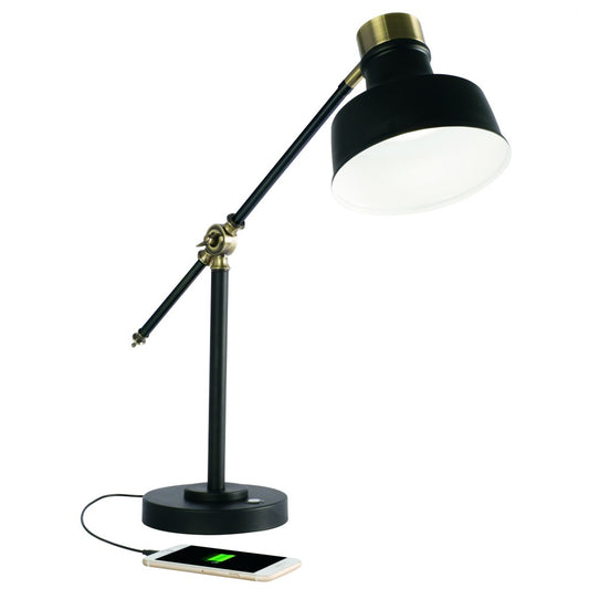 Matte Black and Antiqued Brass LED Adjustable Desk Lamp