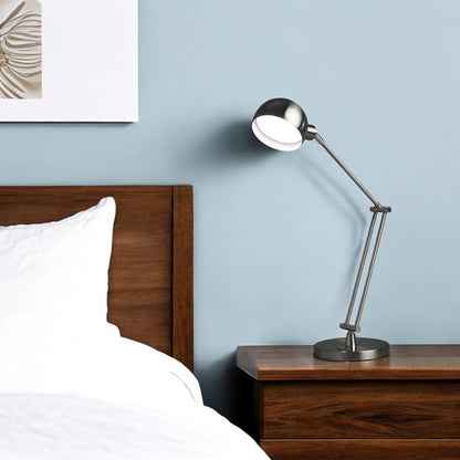 18" Nickel Metal Adjustable Swing Arm LED Desk Lamp With USB