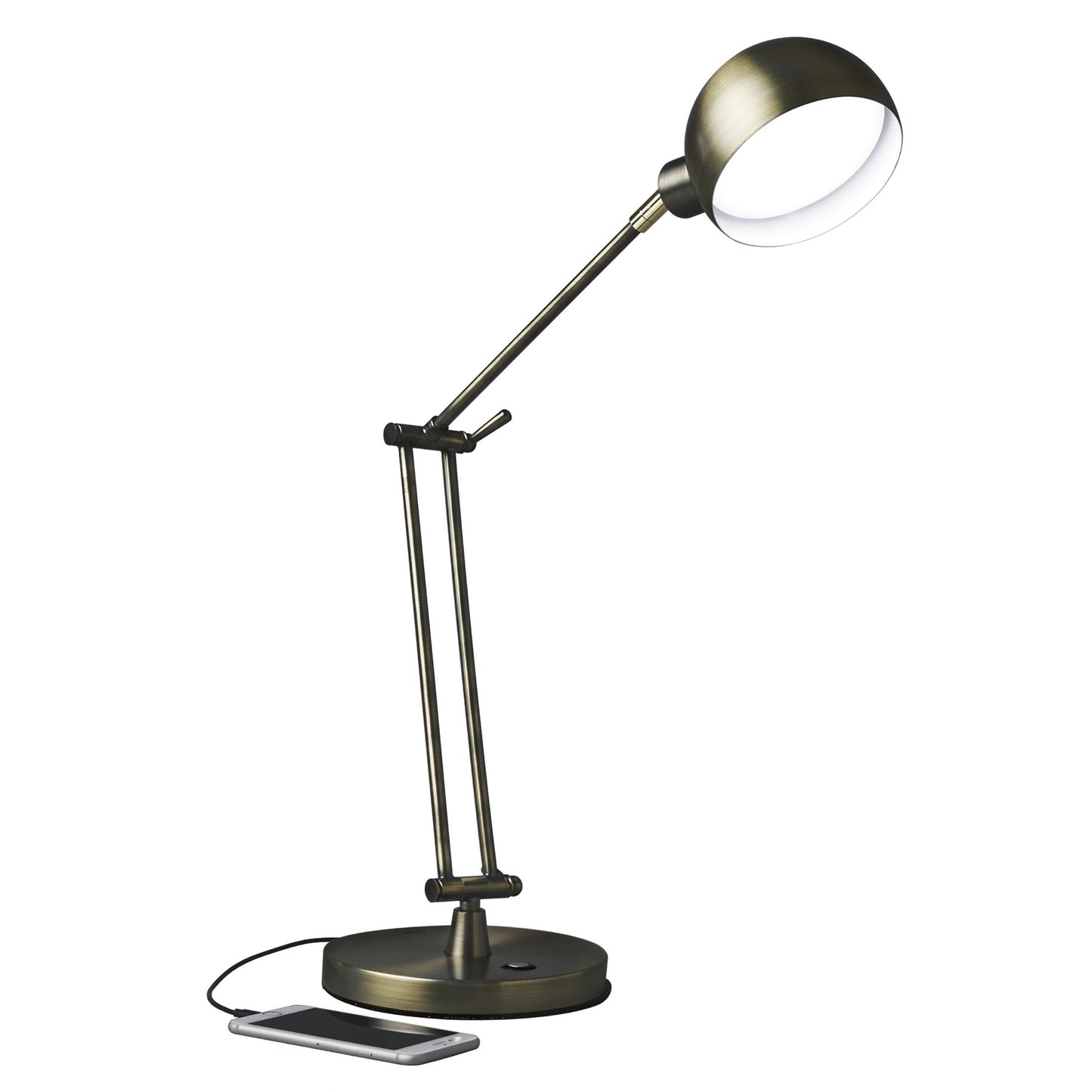 18" Antiqued Bronze Adjustable Swing Arm Desk Lamp USB With Antiqued Bronze Shade