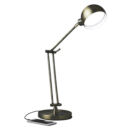 18" Antiqued Bronze Adjustable Swing Arm Desk Lamp USB With Antiqued Bronze Shade