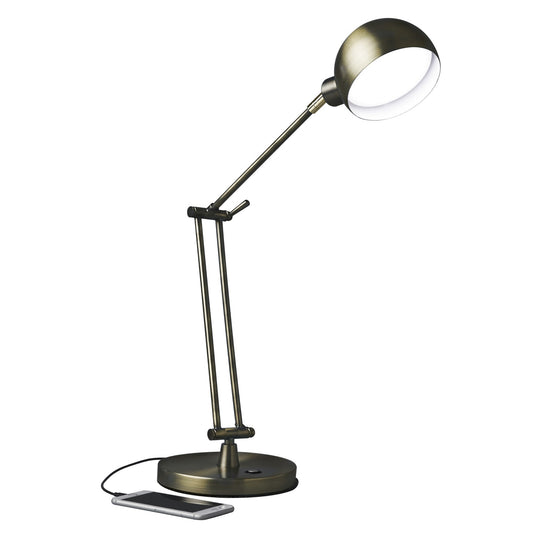 18" Antiqued Bronze Adjustable Swing Arm Desk Lamp USB With Antiqued Bronze Shade