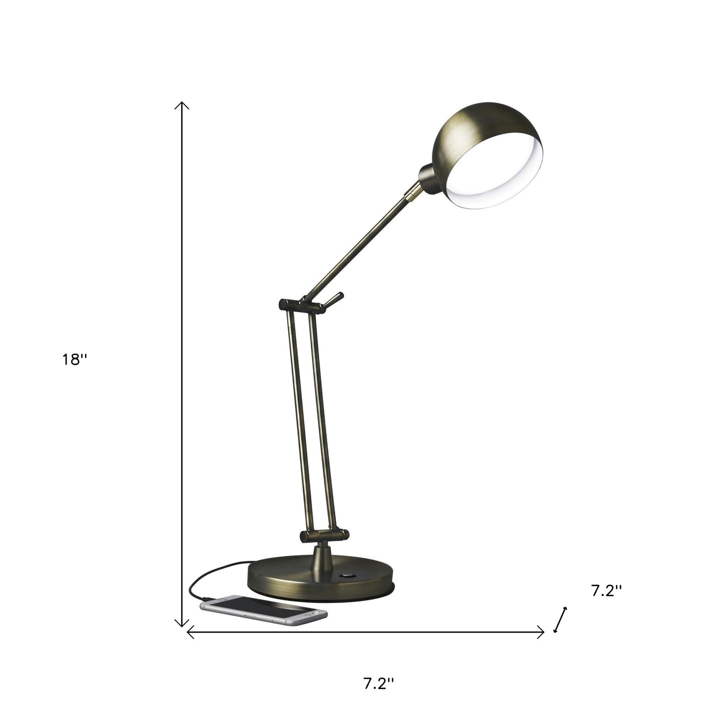 18" Antiqued Bronze Adjustable Swing Arm Desk Lamp USB With Antiqued Bronze Shade