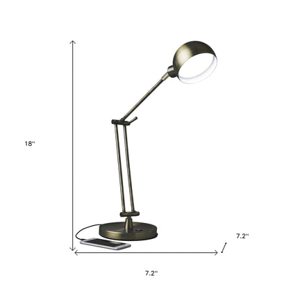 18" Antiqued Bronze Adjustable Swing Arm Desk Lamp USB With Antiqued Bronze Shade