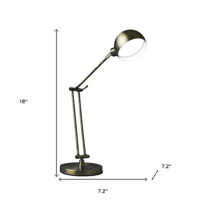 18" Antiqued Bronze Adjustable Swing Arm Desk Lamp USB With Antiqued Bronze Shade