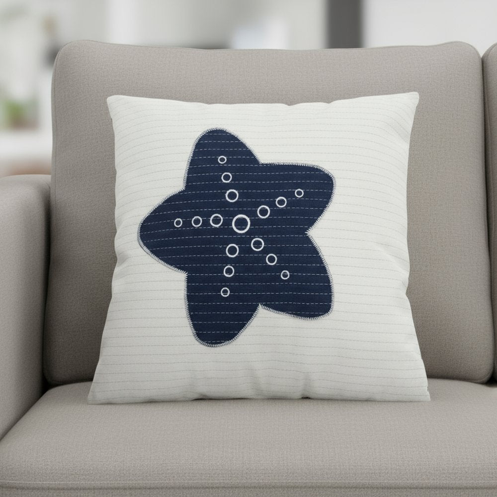 Set Of Two 17" X 17" Blue And White Starfish Throw Pillows
