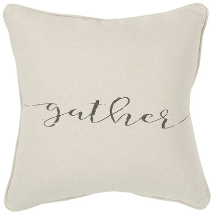 Gray and Cream Canvas Gather Decorative Throw Pillow