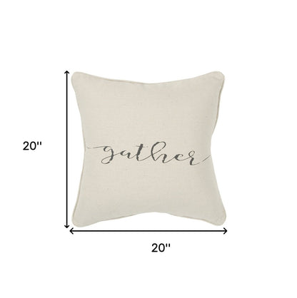 Gray and Cream Canvas Gather Decorative Throw Pillow