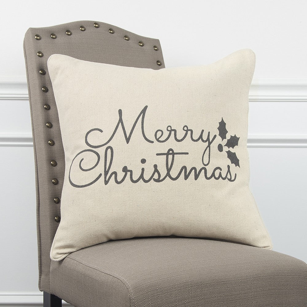 Gray and Cream Canvas Merry Christmas Decorative Throw Pillow