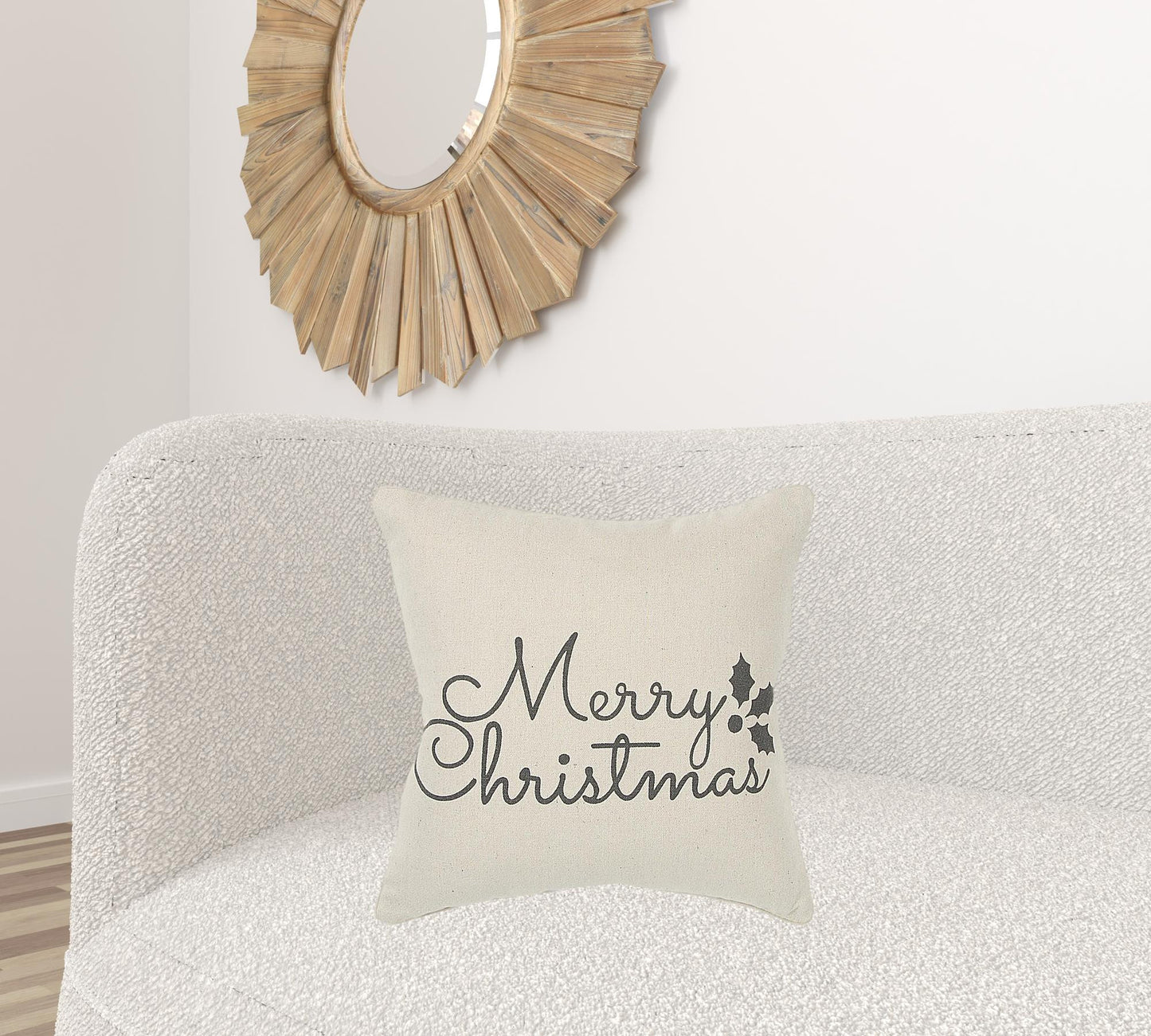 Gray and Cream Canvas Merry Christmas Decorative Throw Pillow