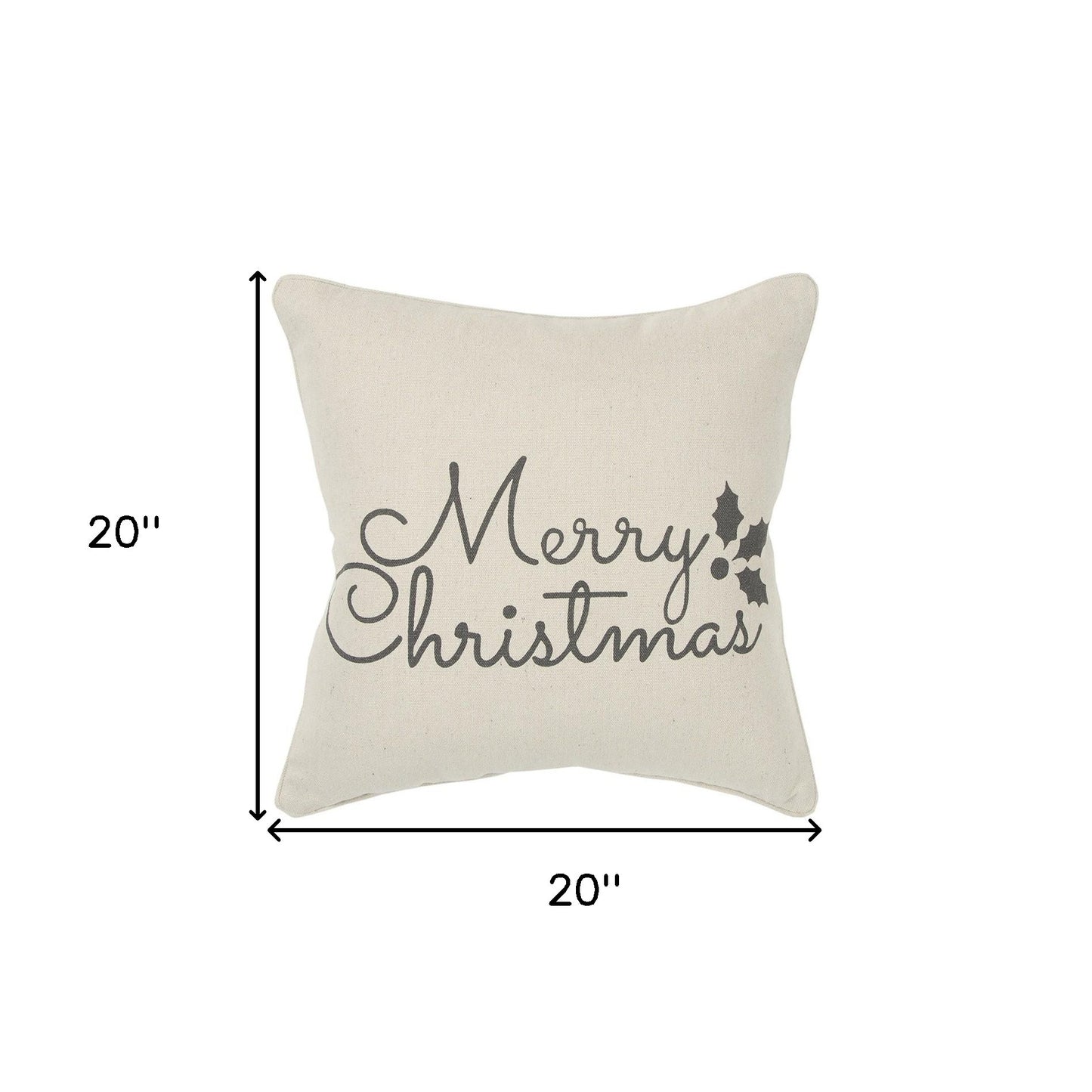 Gray and Cream Canvas Merry Christmas Decorative Throw Pillow