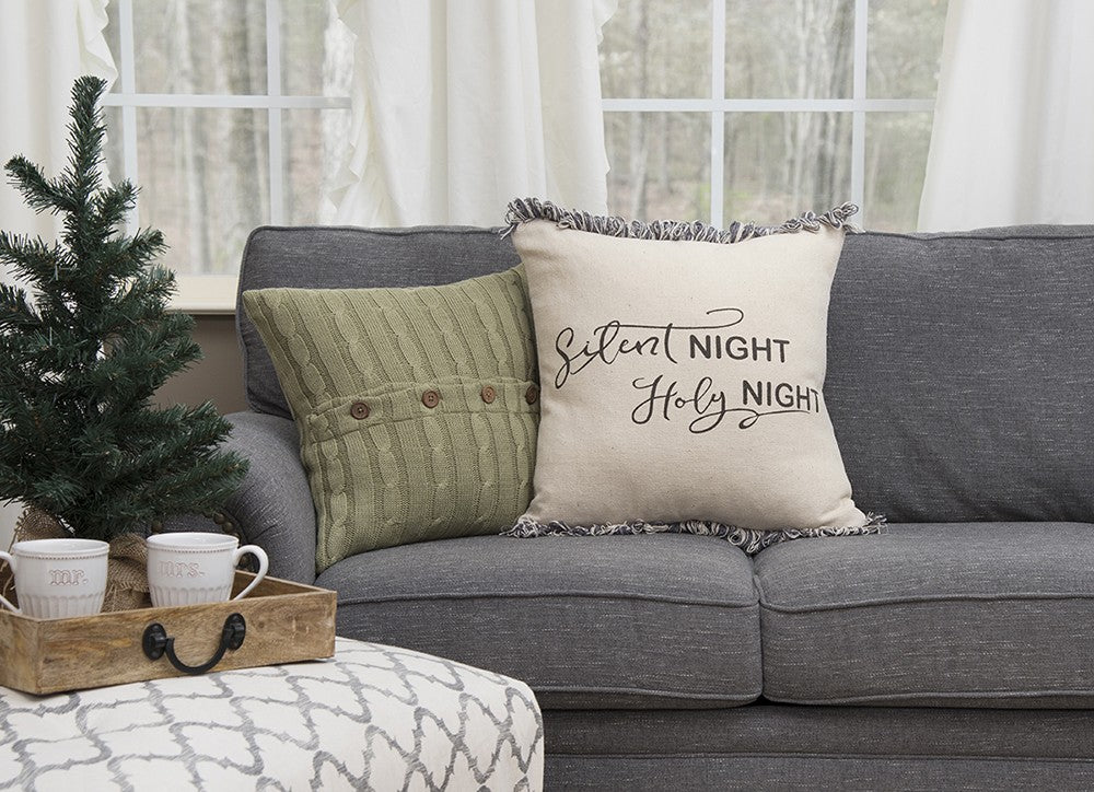 Gray and Cream Canvas Silent Night Decorative Throw Pillow