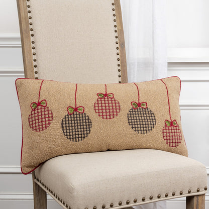 Mod Red and Black Ornaments Jute Lumbar Throw Pillow