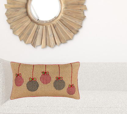 Mod Red and Black Ornaments Jute Lumbar Throw Pillow