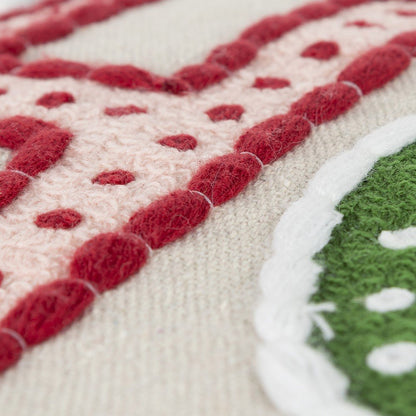 Beige Red Holiday Whimsical Throw Pillow