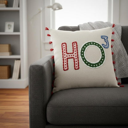 Beige Red Holiday Whimsical Throw Pillow