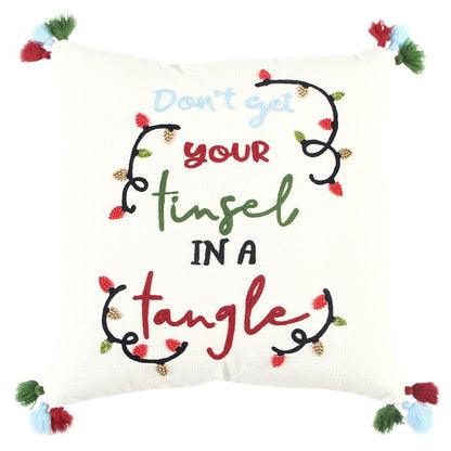 20" Ivory Christmas Cotton Throw Pillow with Embroidery