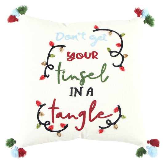 20" Ivory Christmas Cotton Throw Pillow with Embroidery
