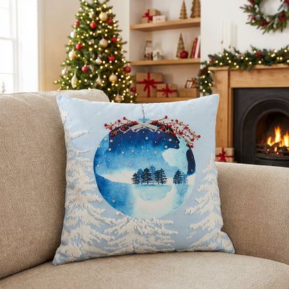 20" Blue Christmas Ornaments Cotton Throw Pillow