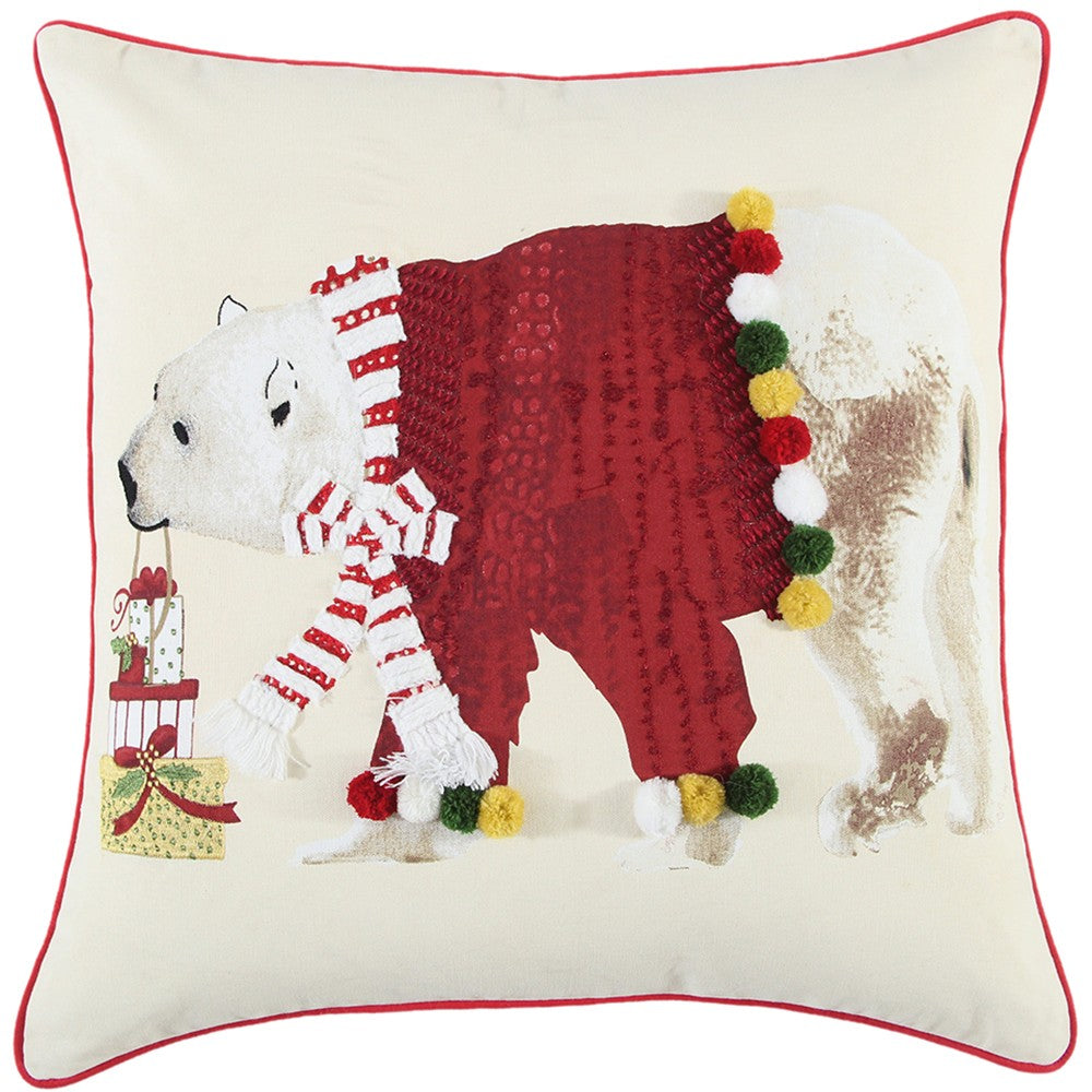 Red Polar Bear Dimensional Throw Pillow