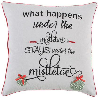 20" Gray Christmas Cotton Throw Pillow with Embroidery