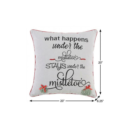 20" Gray Christmas Cotton Throw Pillow with Embroidery